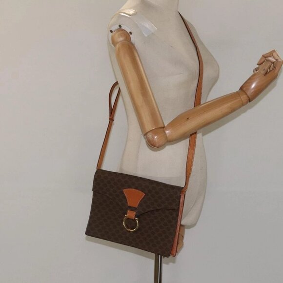 CELINE Macadam Canvas Shoulder Bag PVC Leather Brown Gold Auth BD908 - Picture 14 of 16